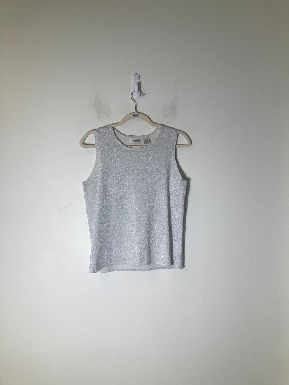 Laura Ashley Silver Shimmery Sleeveless Shirt Sz M Petite